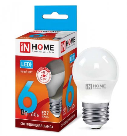4690612020532 Лампа светодиодная LED-ШАР-VC 6Вт шар 4000К нейтр. бел. E27 570лм 230В IN HOME 