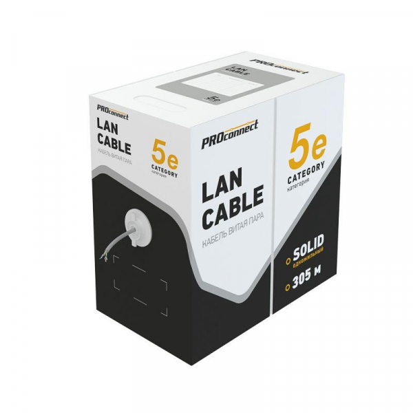 01-0022-3 Кабель витая пара U/UTP кат.5E 2х2х24AWG solid CCA PVC сер. (м) PROCONNECT 
