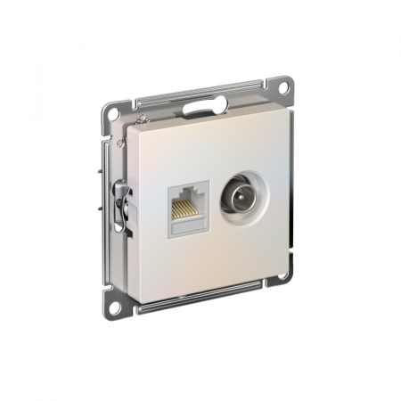 ATN000489 Розетка компьютерная + телевизионная 2-м AtlasDesign RJ45 кат.5E + TV механизм жемчуж. SE 