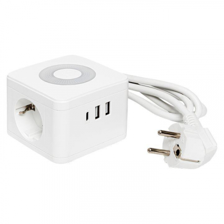UBA-CUB-2-TC Удлинитель "Куб" 2х1.3м 2USB 2.4А+Type C + Ночник 1кв.мм EKF 
