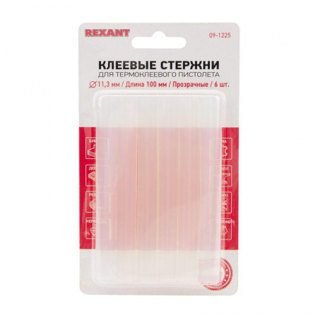 09-1225 Стержень клеевой d11мм L100мм прозр. (блист.6шт) Rexant 