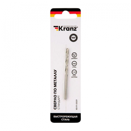KR-91-0559 Сверло по металлу 4.2х75х43мм HSS DIN 338 Kranz 
