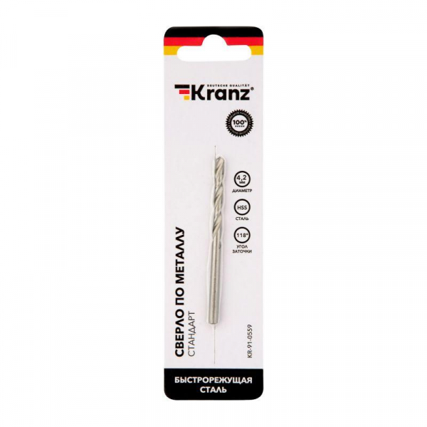 KR-91-0559 Сверло по металлу 4.2х75х43мм HSS DIN 338 Kranz 