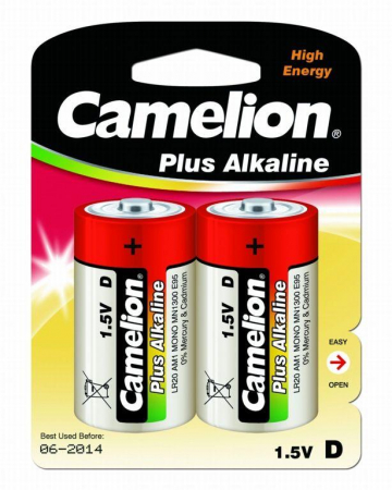 1654 Элемент питания алкалиновый D/LR20 1.5В Plus Alkaline LR20-BP2 BL-2 (блист.2шт) Camelion 