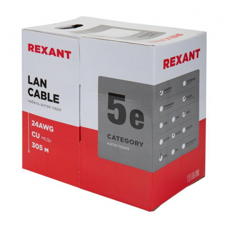 01-0143 Кабель витая пара F/UTP кат.5e 4х2х24AWG solid PVC INDOOR сер. (м) Rexant 