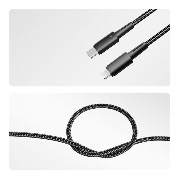 18-7069 Кабель Type-C-Lightning для Apple 3А 1м черн. нейлон. оплетка световая индикация Rexant 