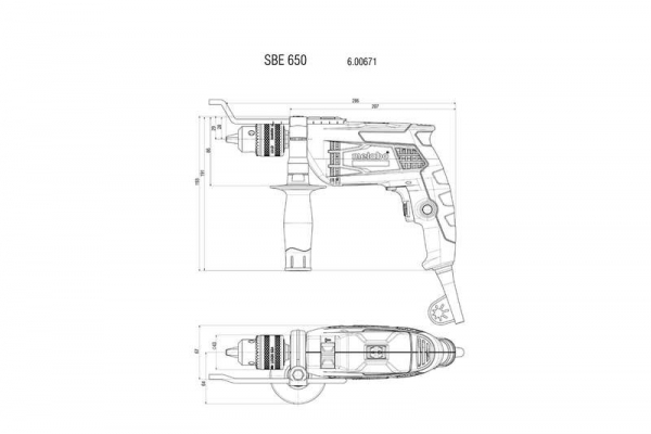 600671850 Дрель ударная SBE 650 650Вт БЗП картон Metabo 600742850
