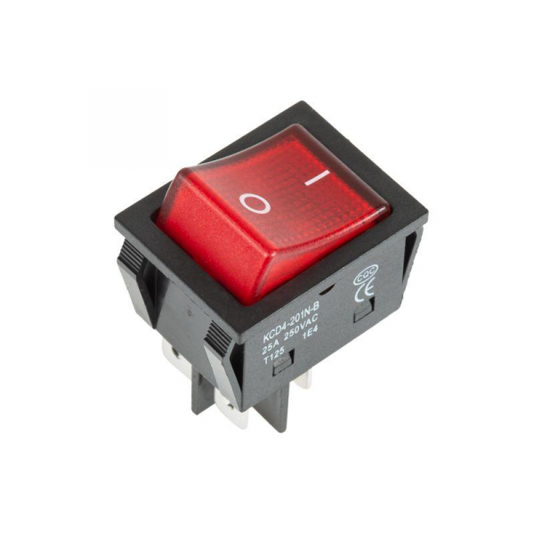 36-2343 Выключатель клавишный 250В 25А (4с) ON-OFF красн. с подсветкой REXANT 