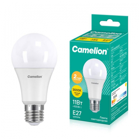 12035 Лампа светодиодная LED11-A60/830/E27 11Вт грушевидная матовая 3000К тепл. бел. E27 915лм 170-265В Camelion 