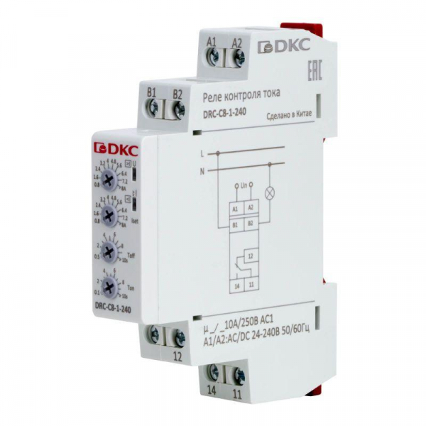 DRC-C8-1-240 Реле контроля тока тип DRC 0.8-8А конфигурация контакта 1CO 24-240 AC/DC DKC 
