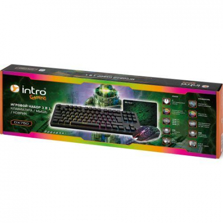 Б0056140 Комплект клавиатура и мышь DX750 игровые 1200-3600dpi + коврик черн. Intro 