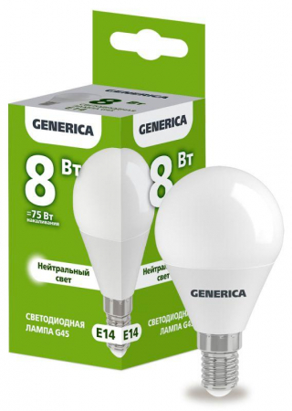 LL-G45-08-230-40-E14-G Лампа светодиодная G45 8Вт шар 4000К E14 230В GENERICA 