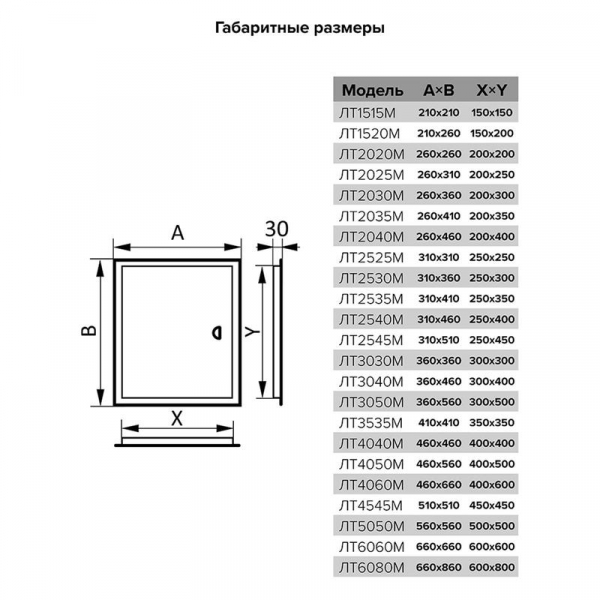 ЛТ3030Мп Люк-дверца ревизионная 360х360мм фланец 300х300мм с ручкой сталь покрытие - полимер EVECS 