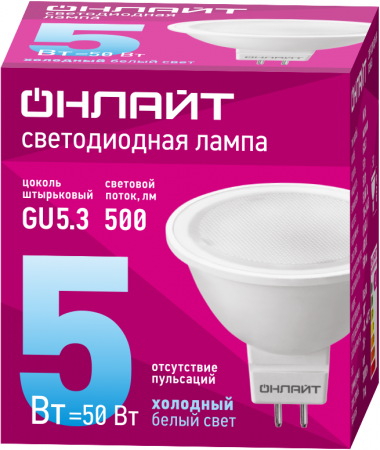 61133 Лампа светодиодная 61 133 OLL-MR16-5-230-6.5K-GU5.3 5Вт ОНЛАЙТ 