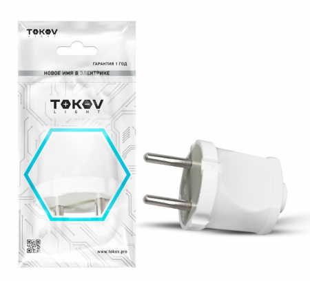 TKL-PL-C01 Вилка прямая 6А 250В без заземл. бел. TOKOV ELECTRIC 