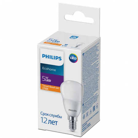 929002969637 Лампа светодиодная Ecohome LED Lustre 5Вт 500лм E14 827 P46 Philips 