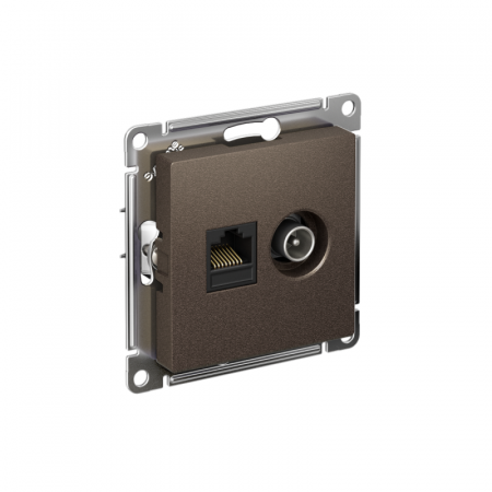 ATN000689 Розетка компьютерная + телевизионная 2-м AtlasDesign RJ45 кат.5E + TV механизм мокко SE 