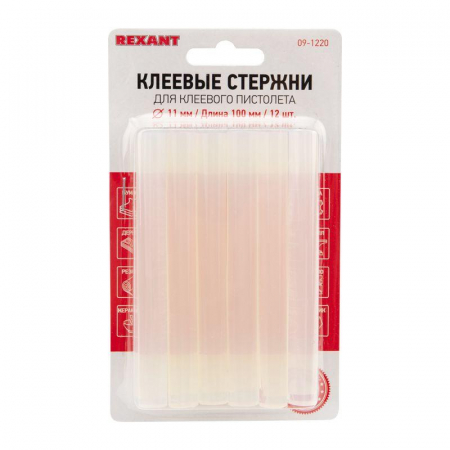 09-1220 Стержень клеевой d11мм L100мм прозр. (блист.12шт) Rexant 