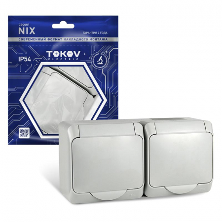 TKE-NX-R2Z-C06-IP54 Розетка 2-м ОП Nix 16А IP54 250В с заземл. с крышкой сер. TOKOV ELECTRIC 