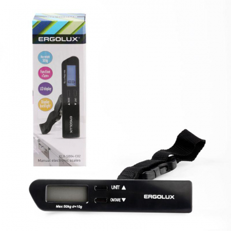 15133 Весы ручные электронные ELX-SB04-C02 до 50кг безмен черн. Ergolux 