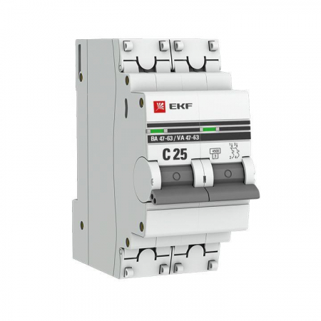 mcb4763-2-25C-pro Выключатель автоматический модульный 2п C 25А 4.5кА ВА 47-63 PROxima EKF 