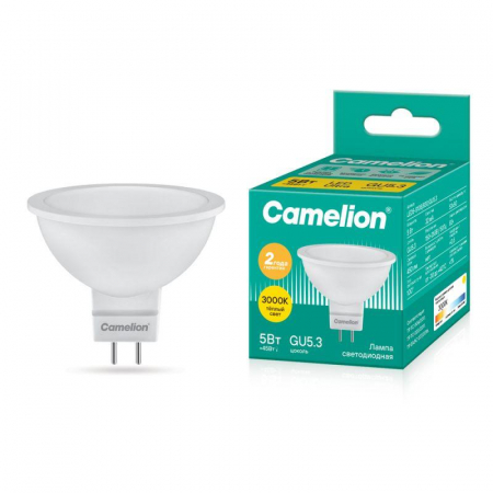 12041 Лампа светодиодная LED5-S108/830/GU5.3 5Вт рефлектор матовая 3000К тепл. бел. GU5.3 405лм 170-265В Camelion 