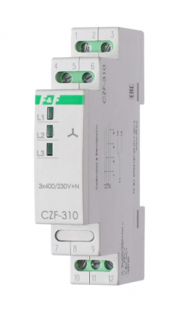 EA04.001.005 Реле контроля фаз CZF-310 (1 модуль; монтаж на DIN-рейке; 3х400/230+N 8А 1NO/NC IP20) F&F 