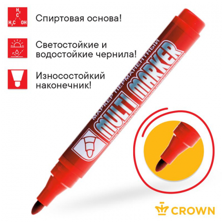 Б0048241 Маркер перманентный "Multi Marker" 3мм пулевидный крас. Crown 