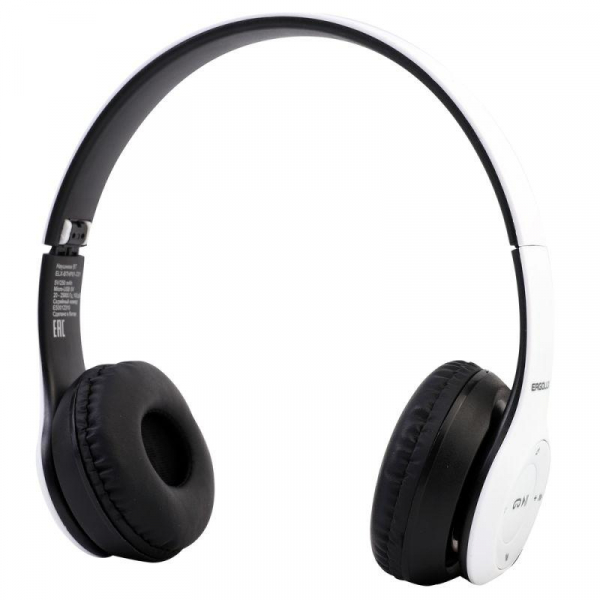 15356 Наушники накладные с микрофоном беспроводные ELX-BTHP01-C01 FM MP3 коробка бел. ERGOLUX 
