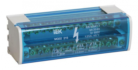 YND10-2-15-125 Шина на DIN-рейку в корпусе (кросс-модуль) ШНК 2х15 L+PEN IEK 
