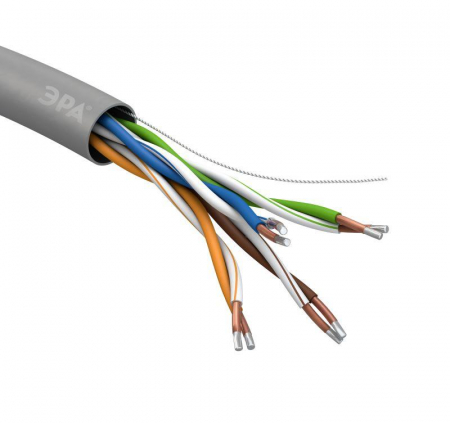 Б0044434 Кабель витая пара U/UTP кат.5E 4х2х24AWG solid CCA PVC Simple сер. (м) Эра 