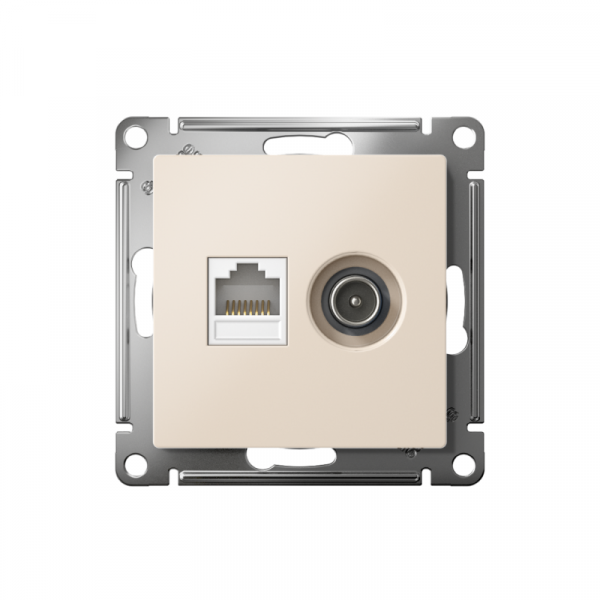 ATN000289 Розетка компьютерная + телевизионная 2-м AtlasDesign RJ45 кат.5E + TV механизм беж. SE 