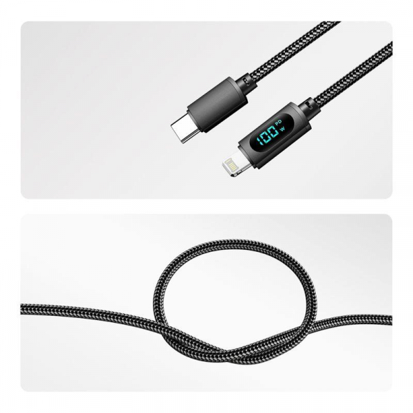 18-7068 Кабель Type-C-Lightning для Apple 3А 1м черн. нейлон. оплетка LED дисплей Rexant 