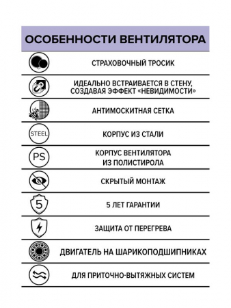 Вентилятор осевой встраив. SYMPHONY D125 сетка двигатель BB ERA SYMPHONY 5S BB