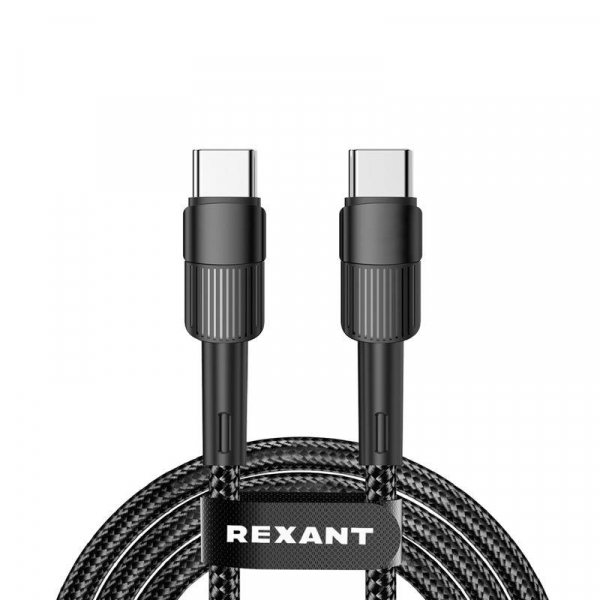 18-7072 Кабель Type-C-Type-C 5А 100Вт 1м черн. нейлон. оплетка Rexant 