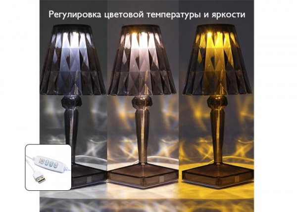 5040908 Светильник светодиодный настольный CTL1-USB 3Вт 120лм 5В 2SMD IP20 диммер: 2700-3000К/4000-4500К/6000-6500К ночник черн. кристалл акрил ФАZА 