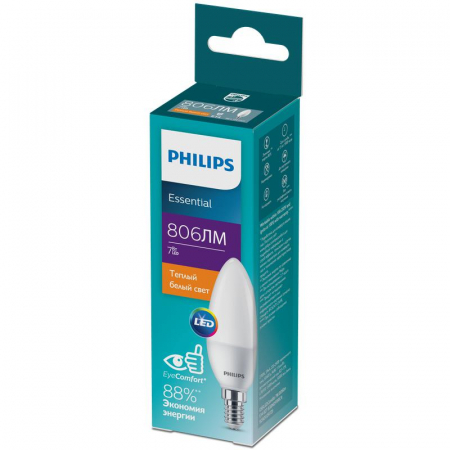 929002972507 Лампа светодиодная ESS LEDCandle 7Вт B38FR 806лм E14 827 PHILIPS 