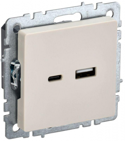 BR-U22-018-K10 Розетка BRITE USB A+C 18Вт РЮ11-1-БрКр механизм беж. IEK 